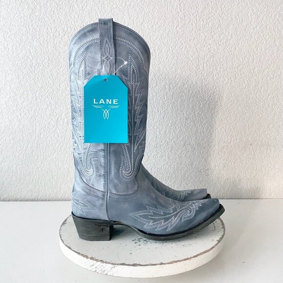 Lane LEXINGTON Womens Cowboy Boots 7.5 Blue Western Cowgirl Mid Calf Pointed Toe - Picture 2 of 11